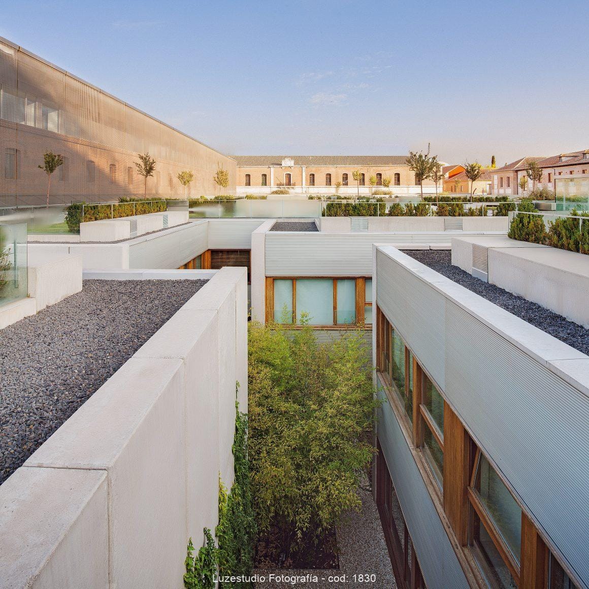 arquitectura jardín vertical edificio soterado con luz natural aranguren gallegos parador alcalá henares
