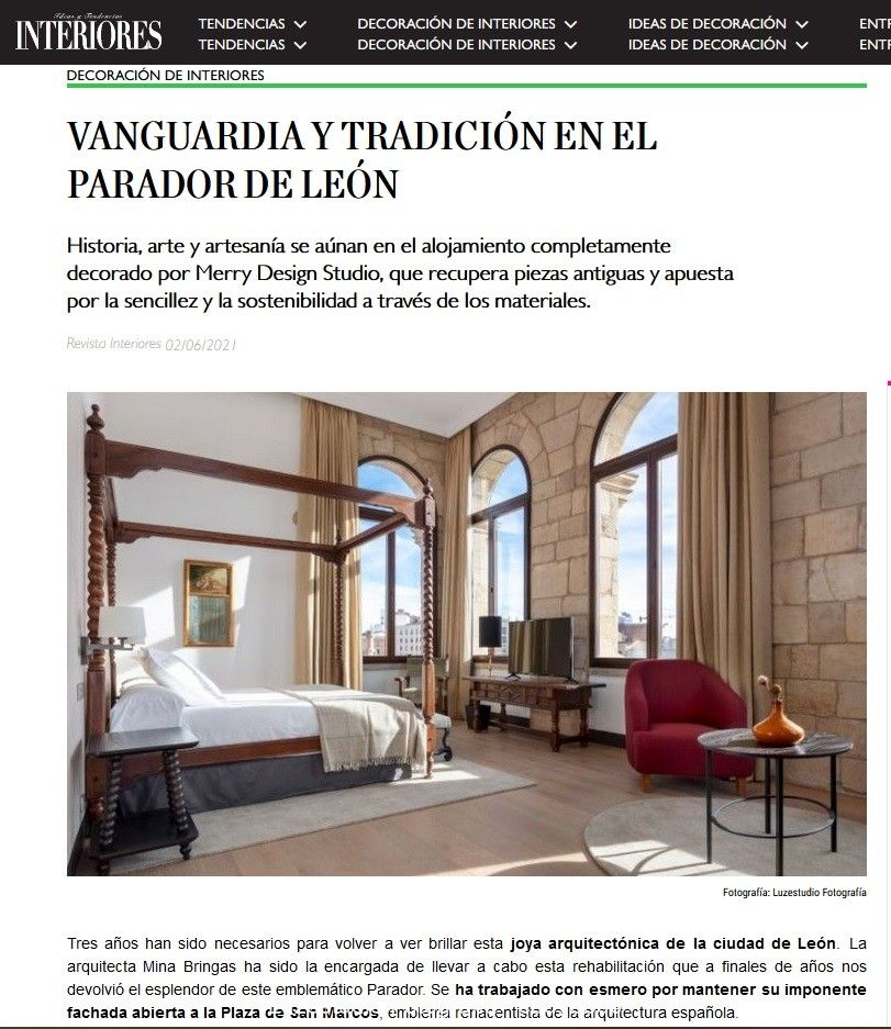 Revista interiores Luzestudio Fotografía Publicación en Revista Interiores Fotografías de interiores y arquitectura por Luzestudio del Parador de León