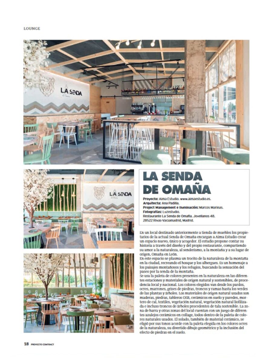 pagina de revista proyecto contract con fotografia de interiores de restaurante por fotografa de arquitectura