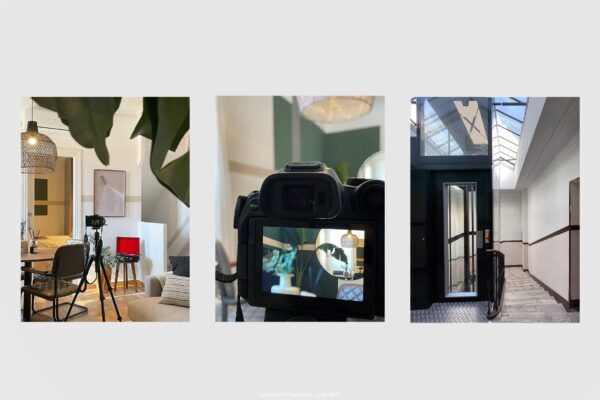 cámara de fotos en piso decorado y pasillo con lucernario