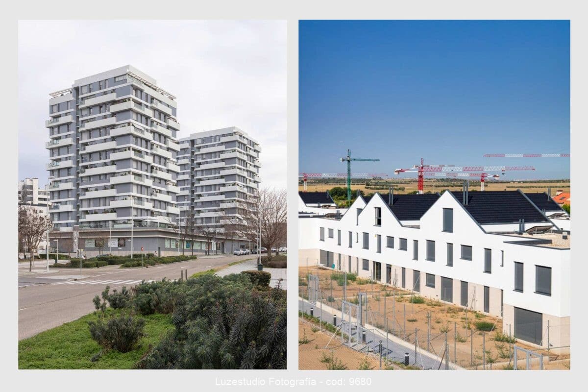 diptico de fotografías de arquitectura de edificios residenciales construidos en madrid