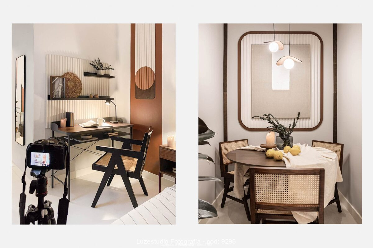 Fotografía profesional de interiores en Madrid: despacho y comedor con diseño contemporáneo, realizada por fotógrafo de interiores en Madrid.